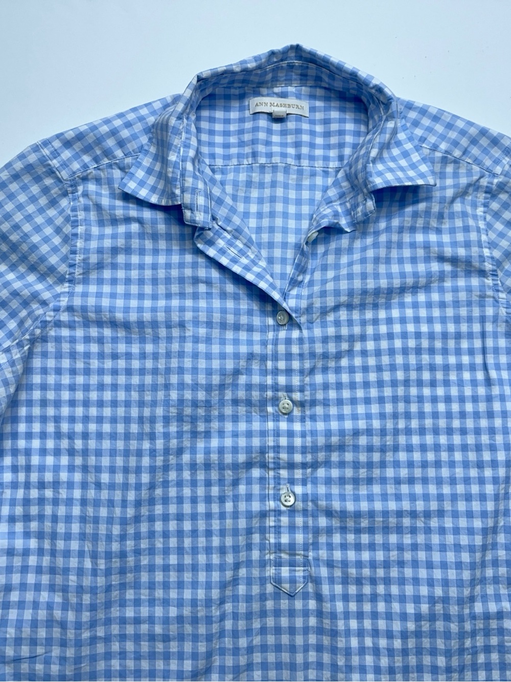 Ann Mashburn Popover Shirt Womens Small Blue Long Sleeve Gingham Poplin - Picture 8 of 16